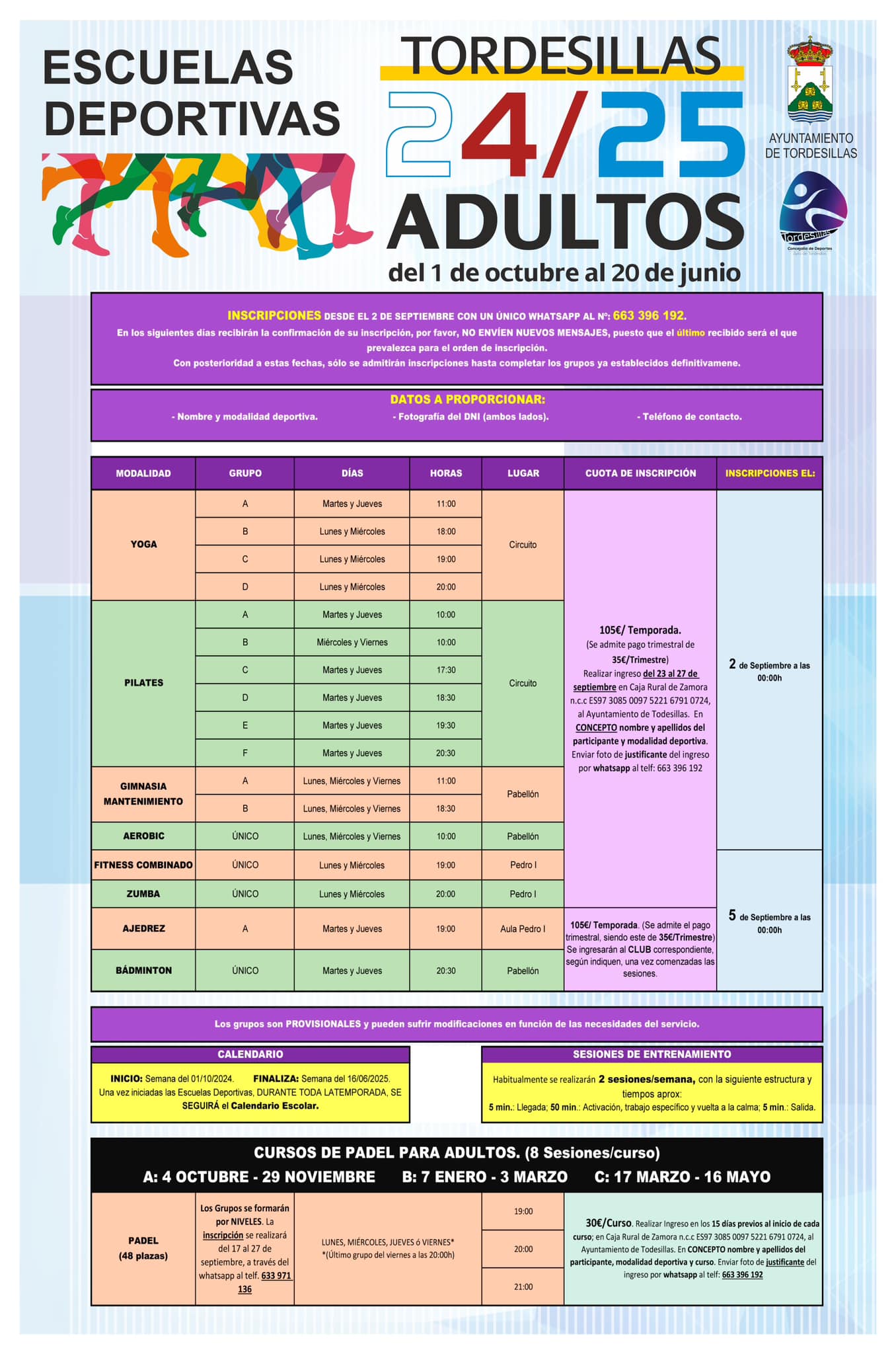 Cartel Escuelas Deportivas Tordesillas Adultos 2024-2025