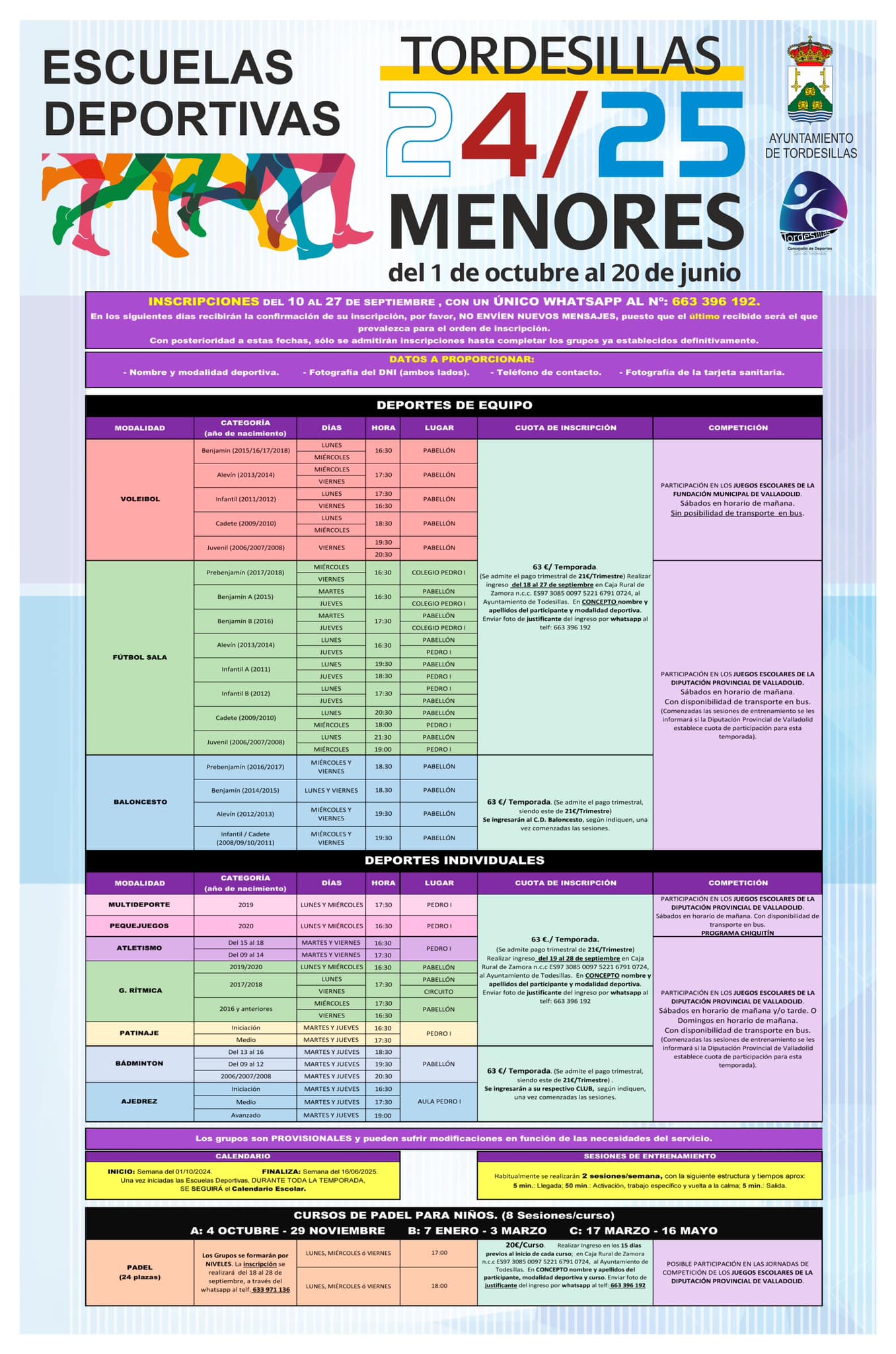 Cartel Escuelas Deportivas Tordesillas Menores 2024-2025