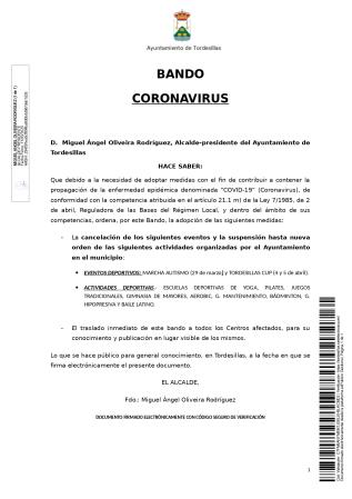 ImagenBando medidas adoptadas por Coronavirus